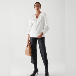 COS Drawstring Sleeve V-Neck Top in White S